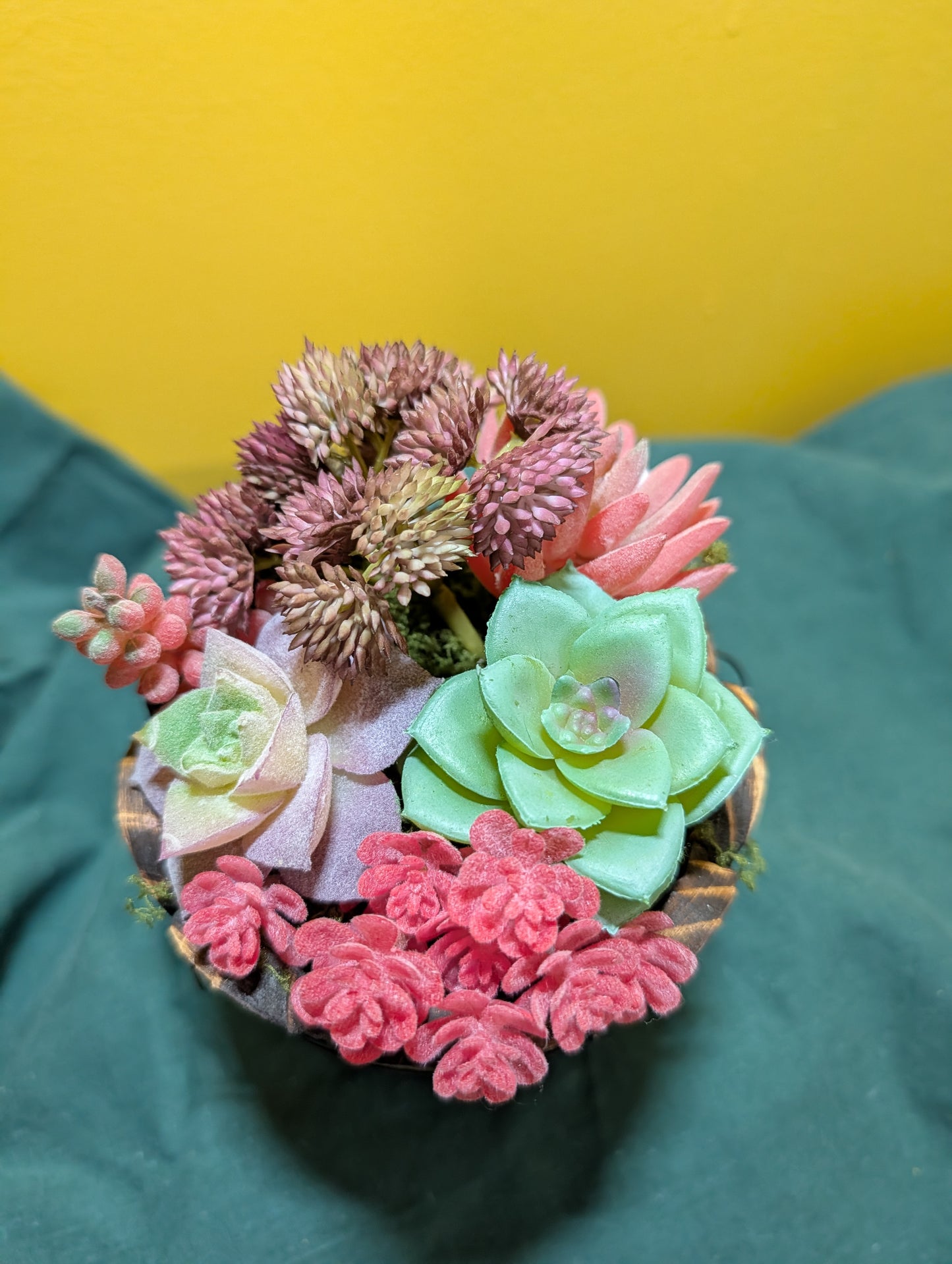 4" Wood Barrel Faux Arrangement