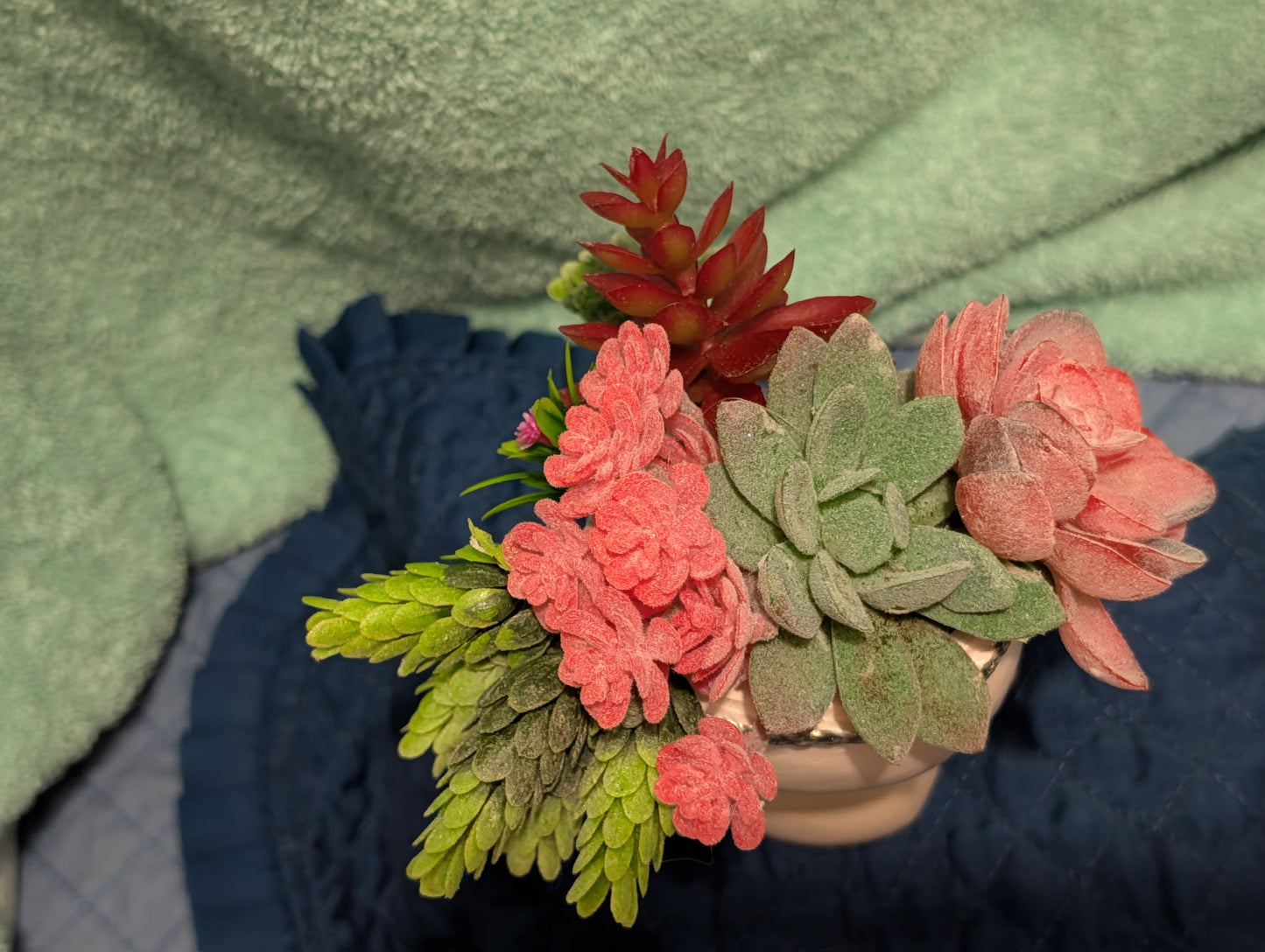 Beautiful White Resin Lady Flower Pot with Faux Arrangement