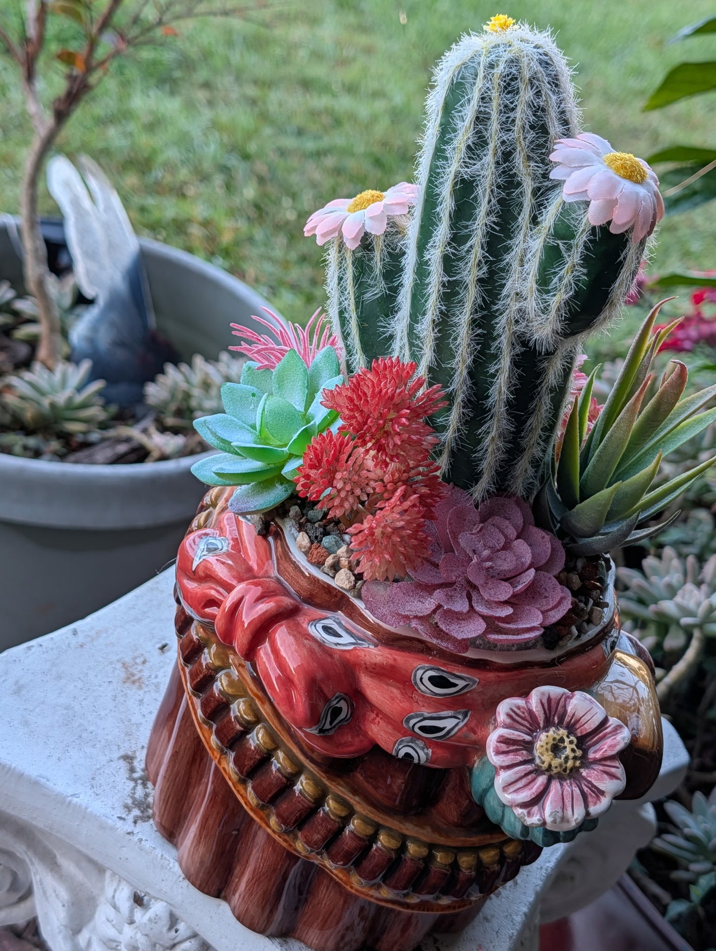 Kowboy Cactus Ceramic Pot with Faux Desert Flowers