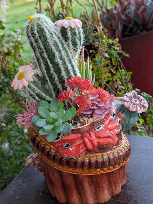 Kowboy Cactus Ceramic Pot with Faux Desert Flowers