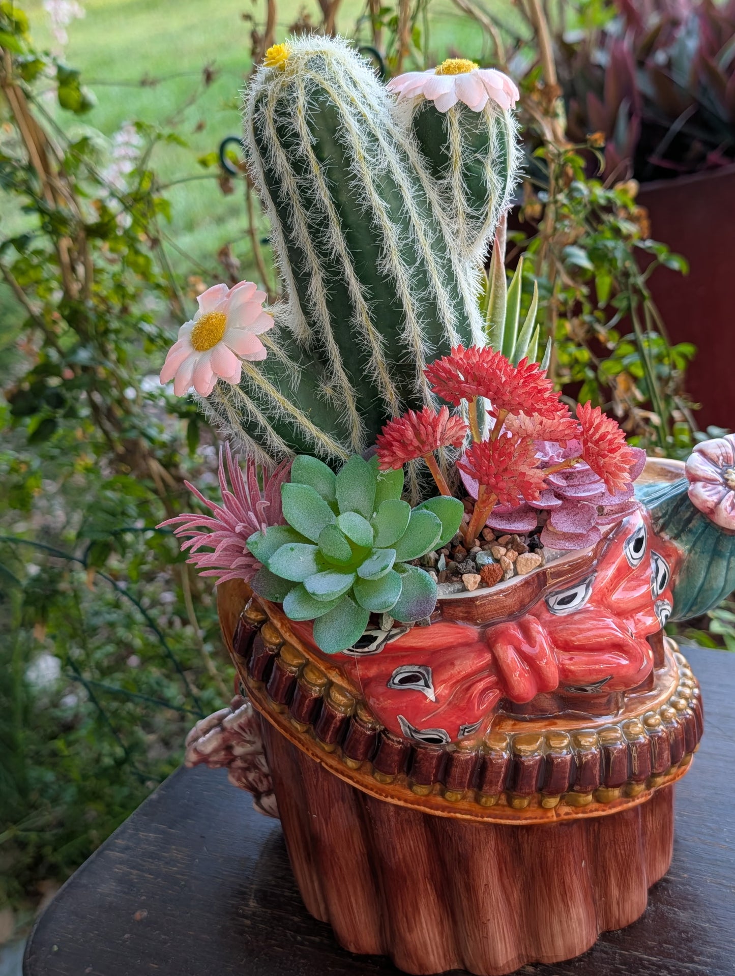 Kowboy Cactus Ceramic Pot with Faux Desert Flowers