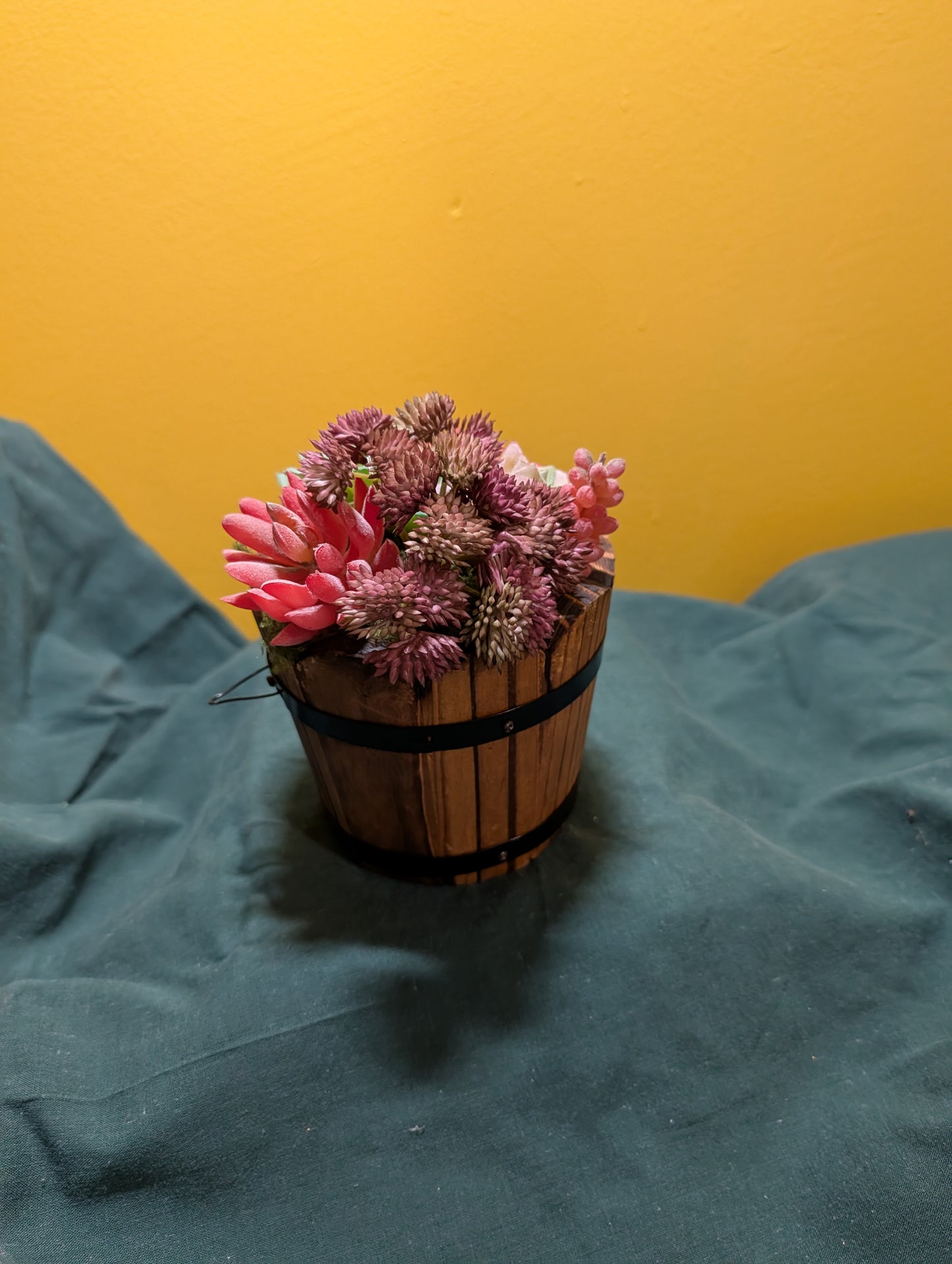 4" Wood Barrel Faux Arrangement