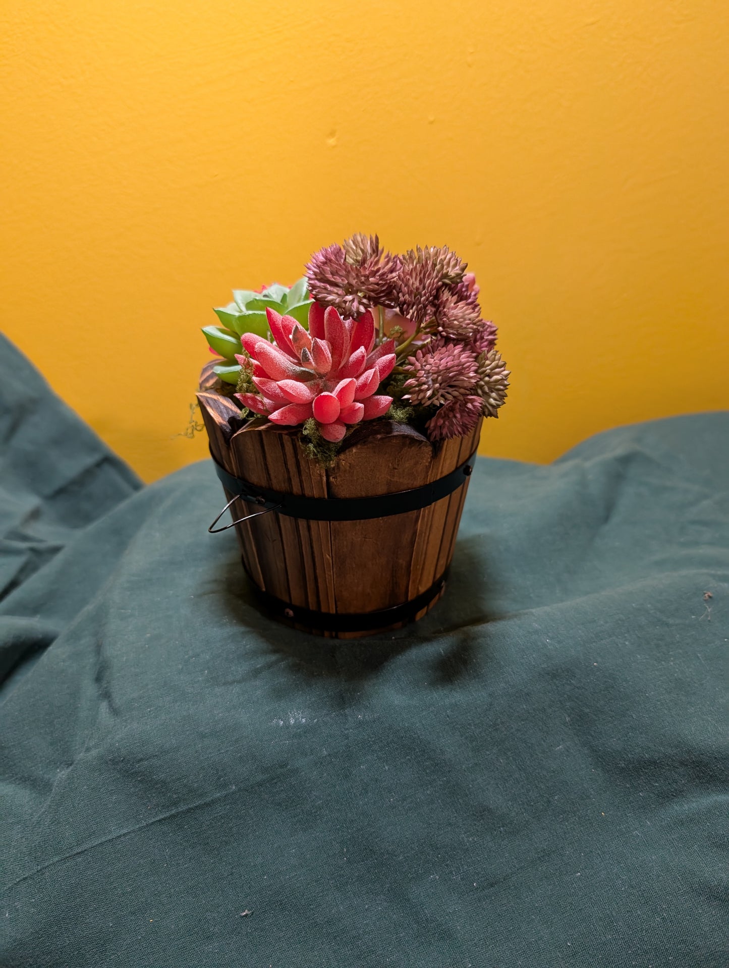 4" Wood Barrel Faux Arrangement