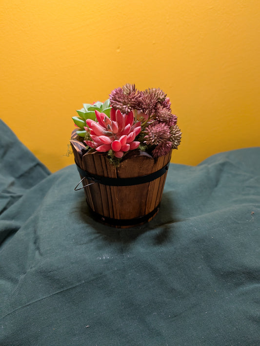 4" Wood Barrel Faux Arrangement