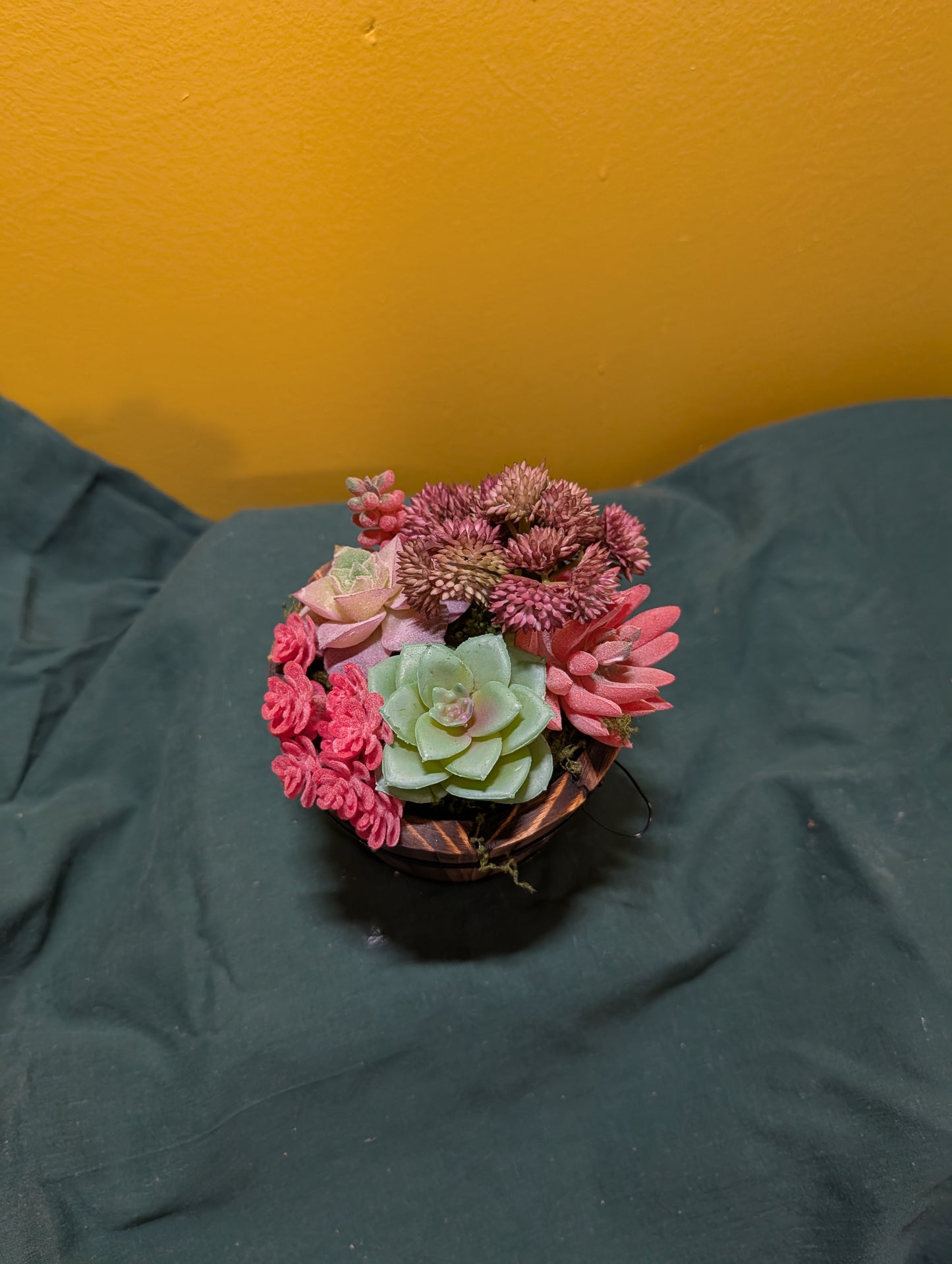 4" Wood Barrel Faux Arrangement