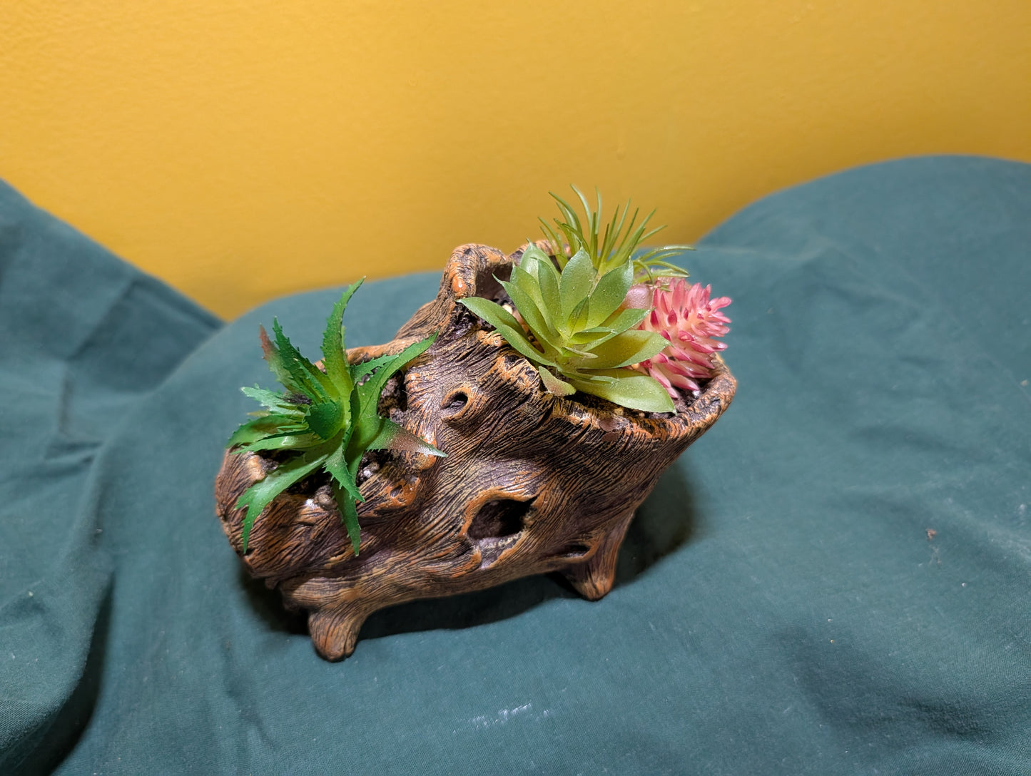 Log with Faux Plants #2