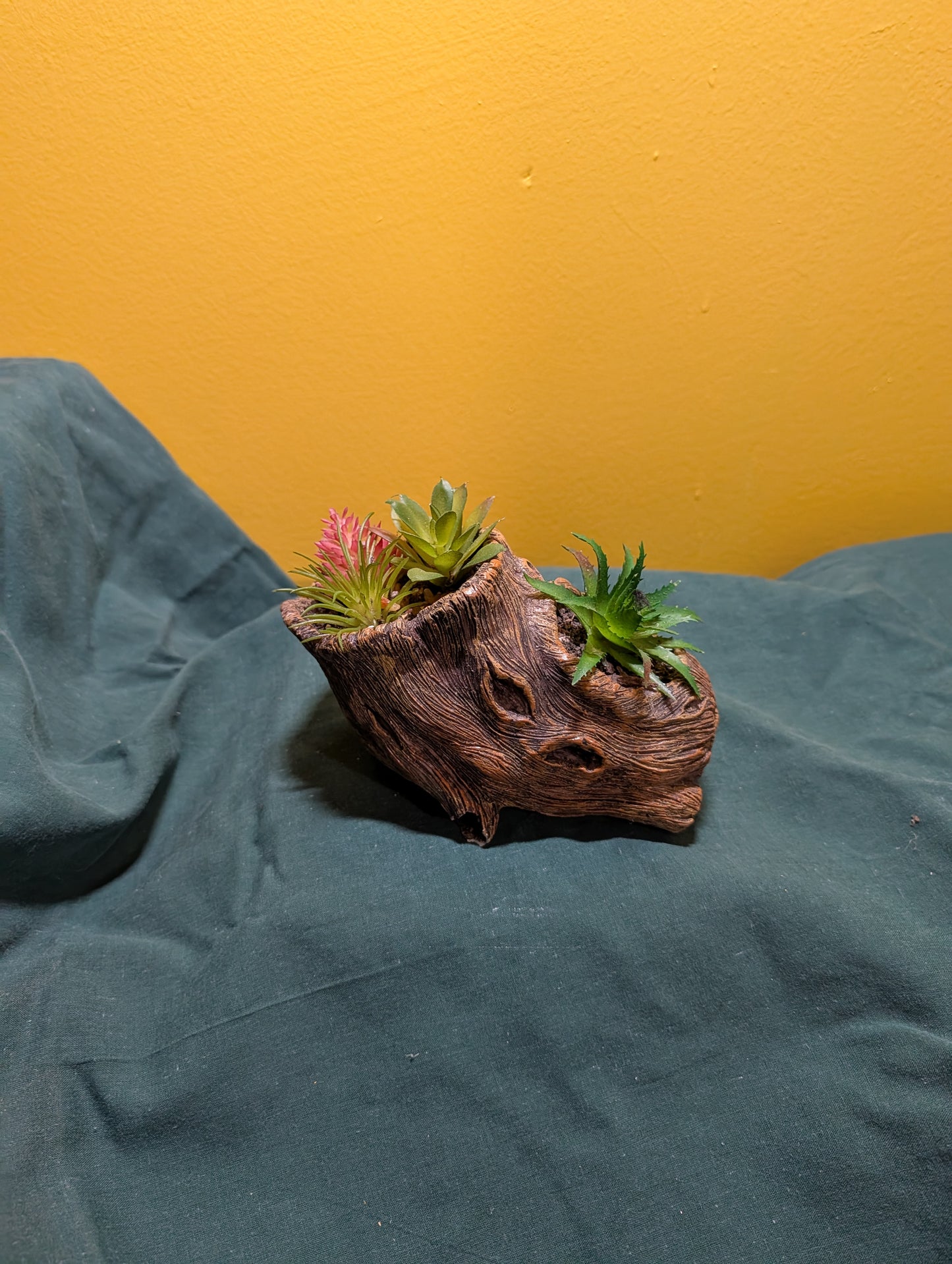 Log with Faux Plants #2
