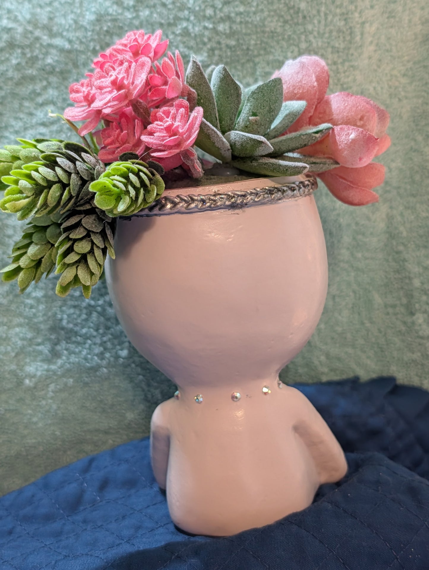 Beautiful White Resin Lady Flower Pot with Faux Arrangement