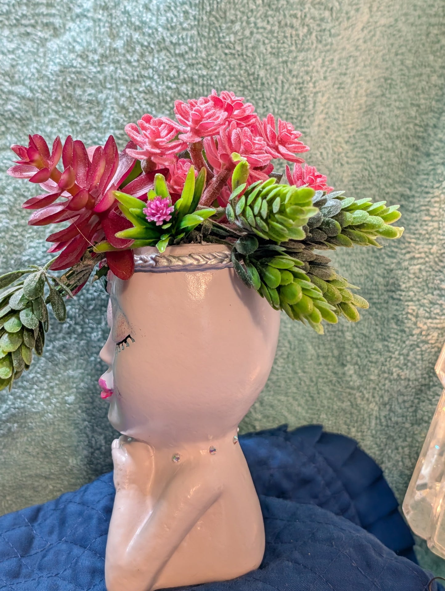 Beautiful White Resin Lady Flower Pot with Faux Arrangement
