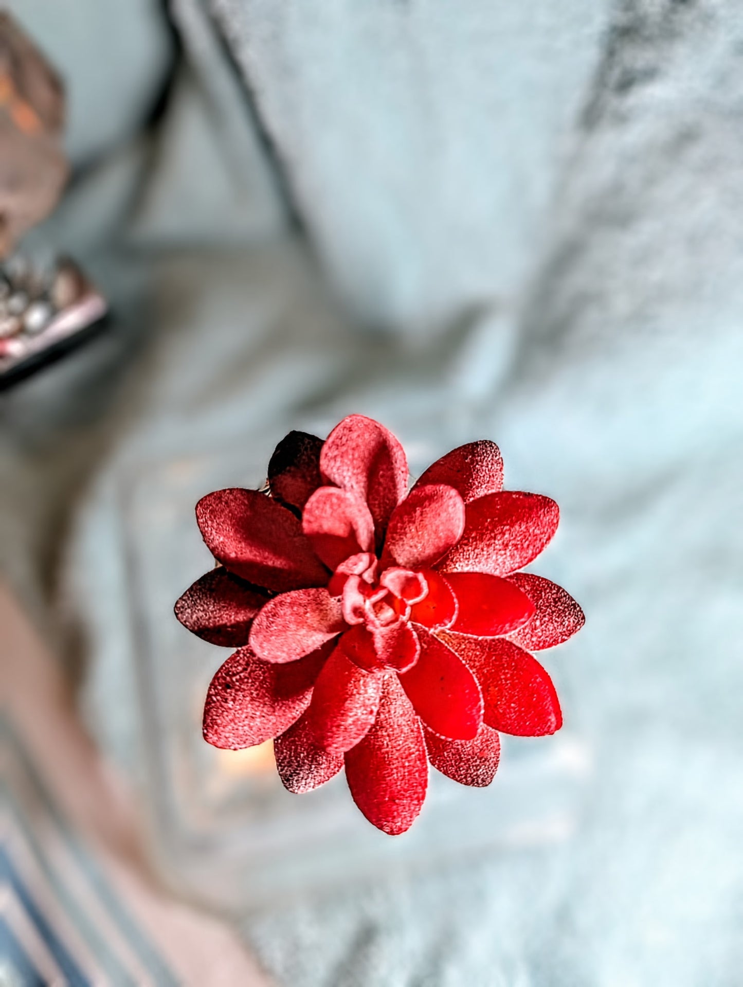 Cute White Ceramic Cat Planter with Faux Red Succulent