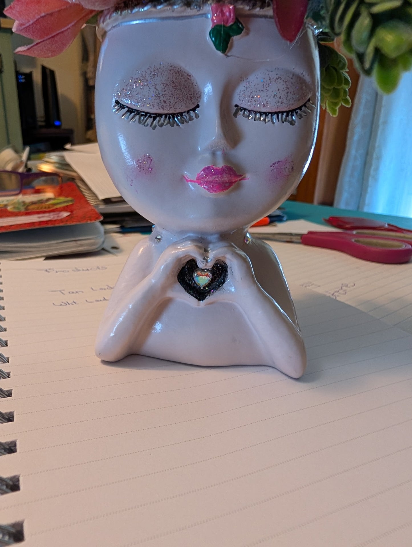 Beautiful White Resin Lady Flower Pot with Faux Arrangement